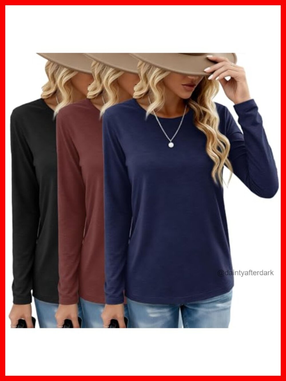3 Pack Long Sleeve Shirts Loose Fit Crew Neck Tees Casual Fall Tops